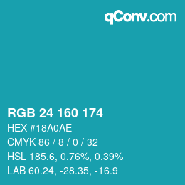 Color code: RGB 24 160 174 | qconv.com