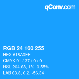 Color code: RGB 24 160 255 | qconv.com