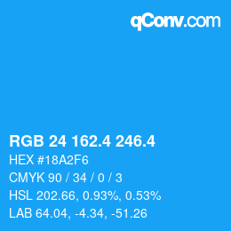 カラーコード: RGB 24 162.4 246.4 | qconv.com