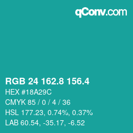 カラーコード: RGB 24 162.8 156.4 | qconv.com