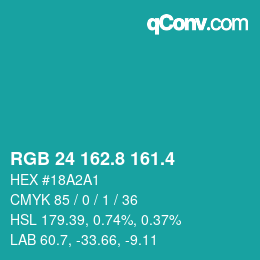 カラーコード: RGB 24 162.8 161.4 | qconv.com