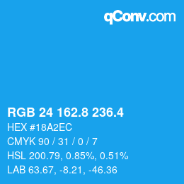 カラーコード: RGB 24 162.8 236.4 | qconv.com