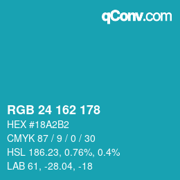 Color code: RGB 24 162 178 | qconv.com