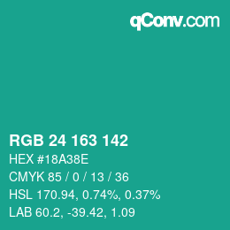 Color code: RGB 24 163 142 | qconv.com