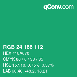 颜色代码: RGB 24 166 112 | qconv.com