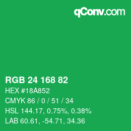 颜色代码: RGB 24 168 82 | qconv.com