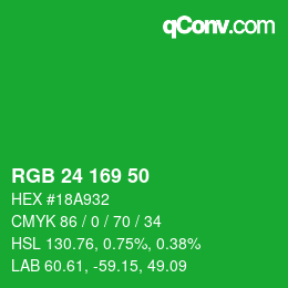 Color code: RGB 24 169 50 | qconv.com