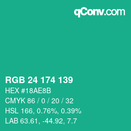 Color code: RGB 24 174 139 | qconv.com