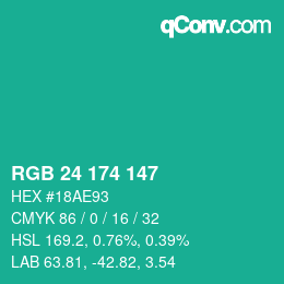 Color code: RGB 24 174 147 | qconv.com