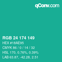 Color code: RGB 24 174 149 | qconv.com