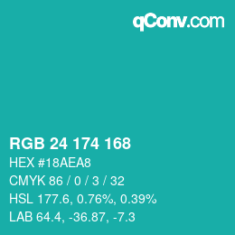 Color code: RGB 24 174 168 | qconv.com
