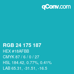 Color code: RGB 24 175 187 | qconv.com