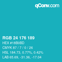 カラーコード: RGB 24 176 189 | qconv.com