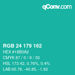 Color code: RGB 24 179 162 | qconv.com