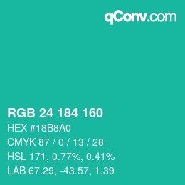 Color code: RGB 24 184 160 | qconv.com