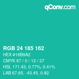 Color code: RGB 24 185 162 | qconv.com
