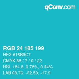 Color code: RGB 24 185 199 | qconv.com