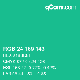 Color code: RGB 24 189 143 | qconv.com