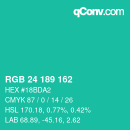 Color code: RGB 24 189 162 | qconv.com