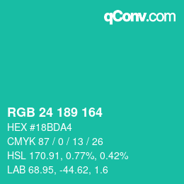 カラーコード: RGB 24 189 164 | qconv.com