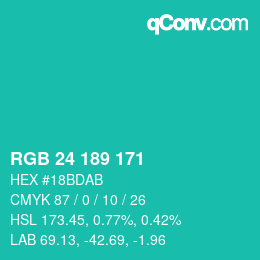Color code: RGB 24 189 171 | qconv.com