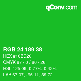 カラーコード: RGB 24 189 38 | qconv.com