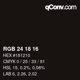 Color code: RGB 24 18 16 | qconv.com