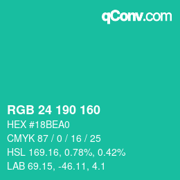 Color code: RGB 24 190 160 | qconv.com
