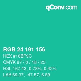 Color code: RGB 24 191 156 | qconv.com