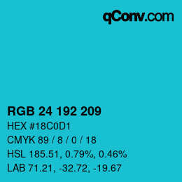 カラーコード: RGB 24 192 209 | qconv.com