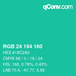 Color code: RGB 24 194 160 | qconv.com