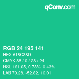 カラーコード: RGB 24 195 141 | qconv.com