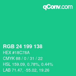 Color code: RGB 24 199 138 | qconv.com