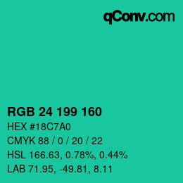 Color code: RGB 24 199 160 | qconv.com