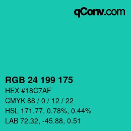 Color code: RGB 24 199 175 | qconv.com