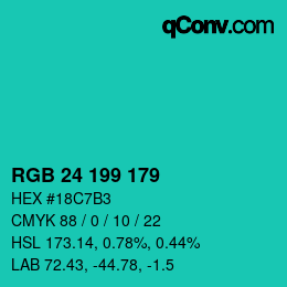 Color code: RGB 24 199 179 | qconv.com