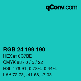 Color code: RGB 24 199 190 | qconv.com