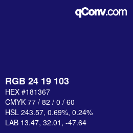 Color code: RGB 24 19 103 | qconv.com