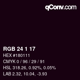 カラーコード: RGB 24 1 17 | qconv.com