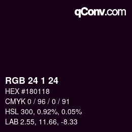 カラーコード: RGB 24 1 24 | qconv.com