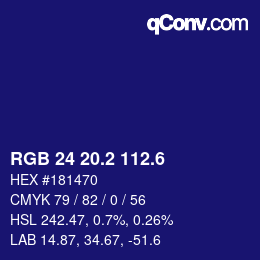 カラーコード: RGB 24 20.2 112.6 | qconv.com