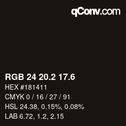 カラーコード: RGB 24 20.2 17.6 | qconv.com