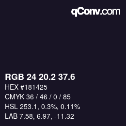 カラーコード: RGB 24 20.2 37.6 | qconv.com