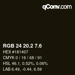 カラーコード: RGB 24 20.2 7.6 | qconv.com