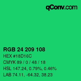 カラーコード: RGB 24 209 108 | qconv.com