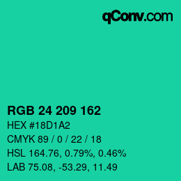 カラーコード: RGB 24 209 162 | qconv.com