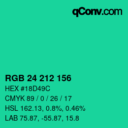 カラーコード: RGB 24 212 156 | qconv.com