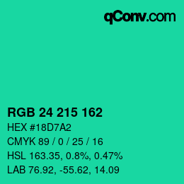 カラーコード: RGB 24 215 162 | qconv.com