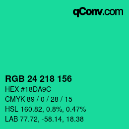 カラーコード: RGB 24 218 156 | qconv.com
