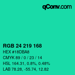 Color code: RGB 24 219 168 | qconv.com